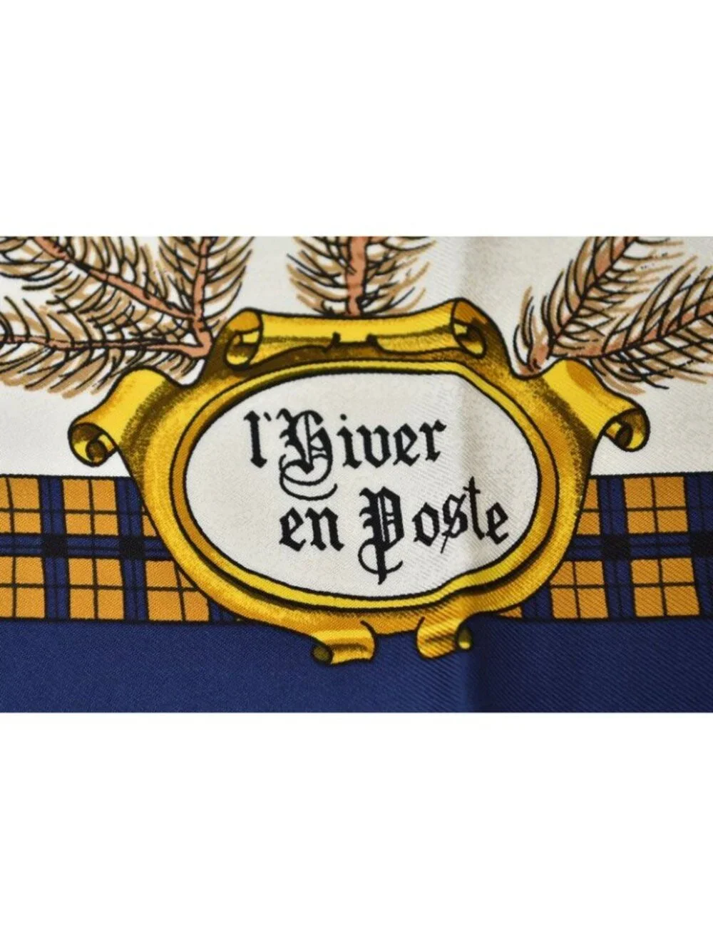 Hermes Carre 90 Scarf Winter Post L'hiver en Poste Vintage Navy White - Picture 6 of 9